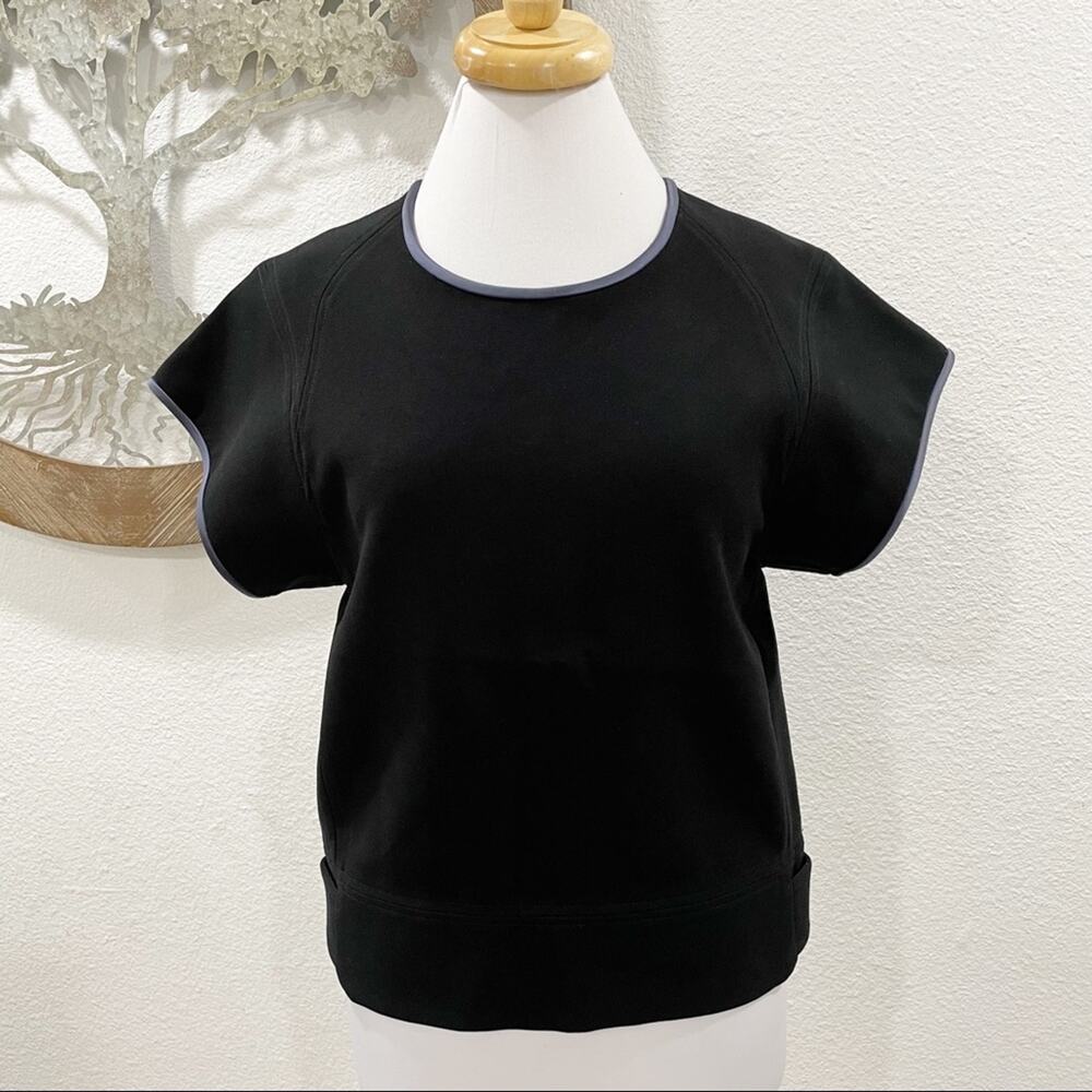 Wilfred Boxy Structured Top Snap Waist Blouse Black Blue XS